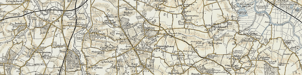 Old map of Framingham Pigot in 1901-1902