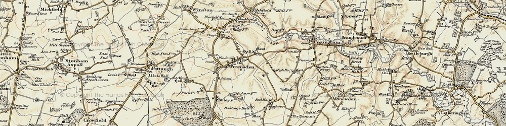 Old map of Framsden in 1898-1901