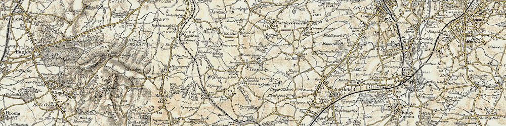 Old map of Frankley Beeches in 1901-1902