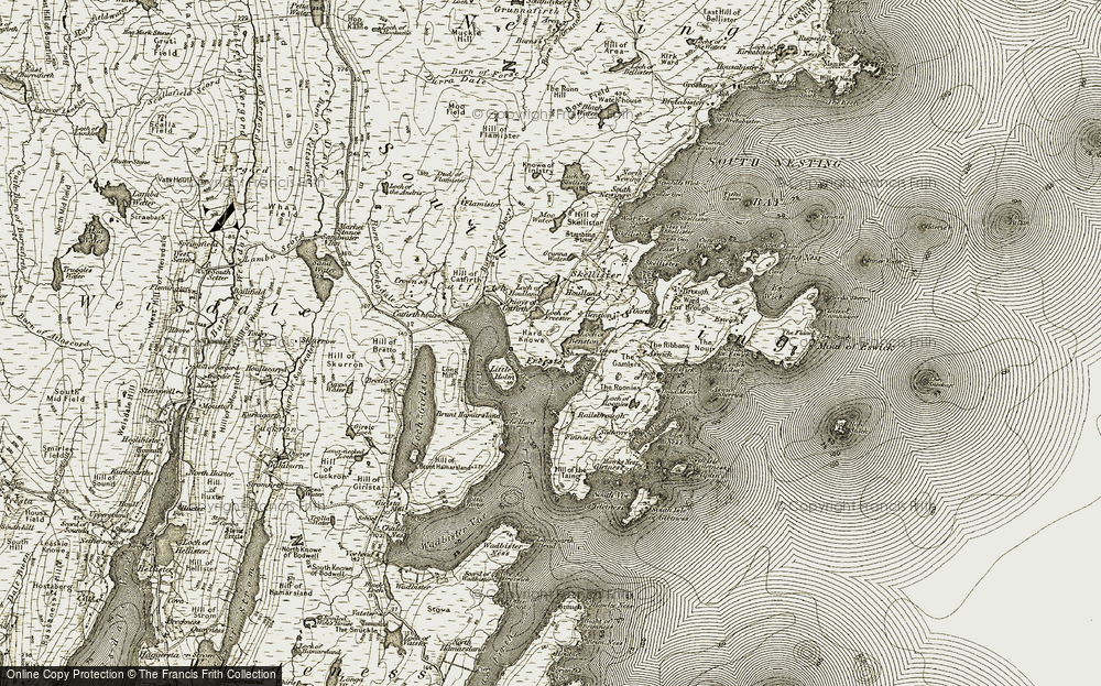 Old Map of Historic Map covering Brunt Hamarsland in 1911-1912