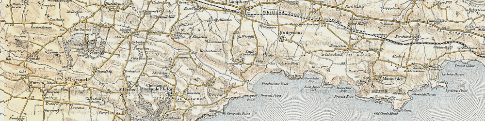 Old map of Freshwater East in 1901-1912