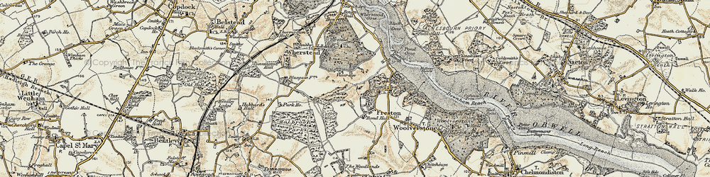 Old map of Freston in 1898-1901