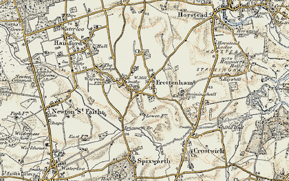 Old map of Frettenham in 1901-1902