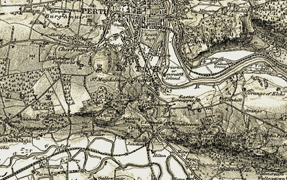 Old map of Friarton in 1906-1908