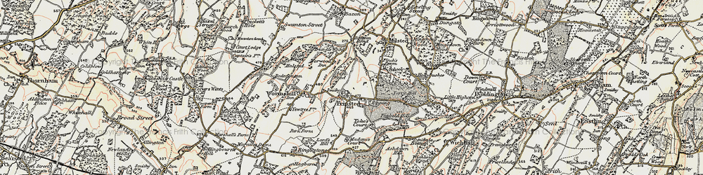 Old map of Frinsted in 1897-1898