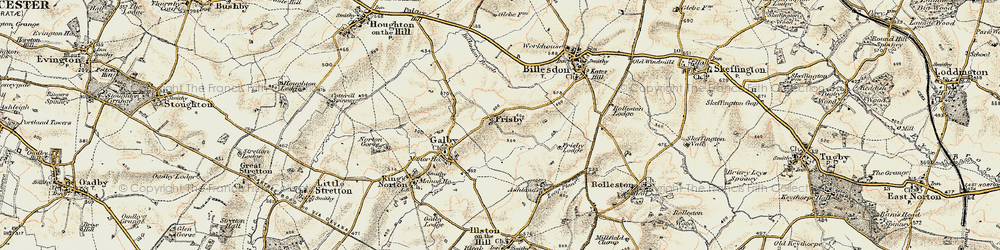 Old map of Billesdon Brook in 1901-1903