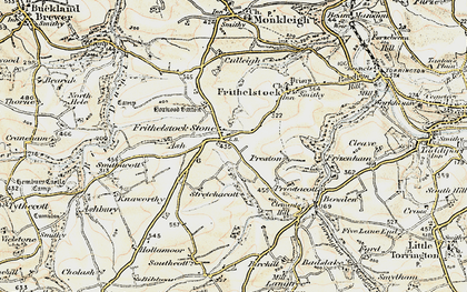 Old map of Frithelstock Stone in 1900