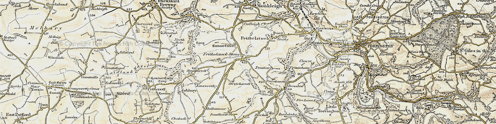 Old map of Frithelstock Stone in 1900