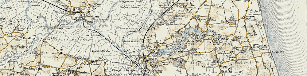 Old map of Fritton in 1901-1902