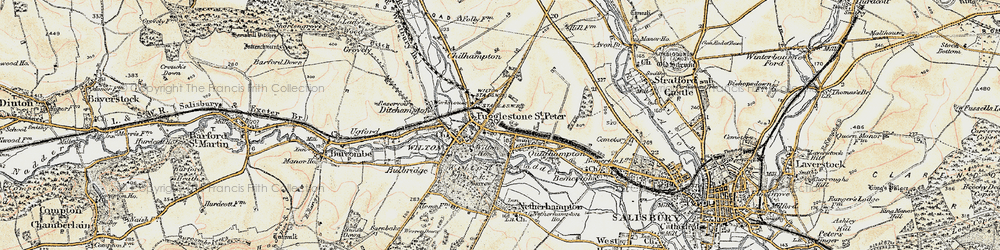 Old map of Fugglestone St Peter in 1897-1898