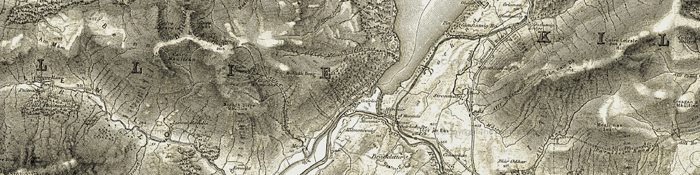 Old map of Allt Coire Choille-rais in 1906-1908