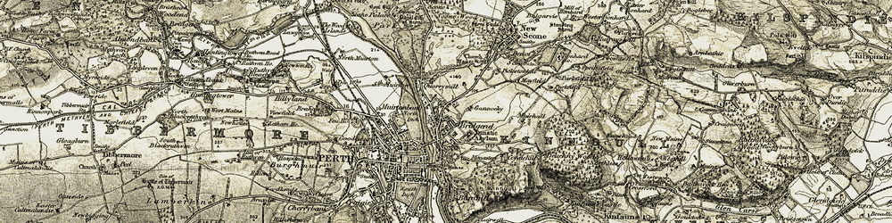 Old map of Gannochy in 1906-1908