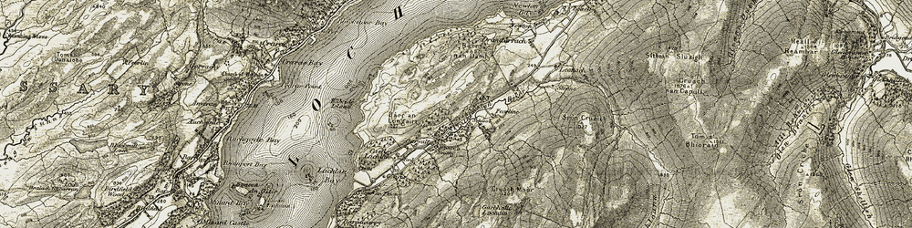 Old map of Bàrr an Longairt in 1906-1907