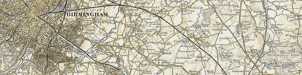 Old map of Garrets Green in 1901-1902