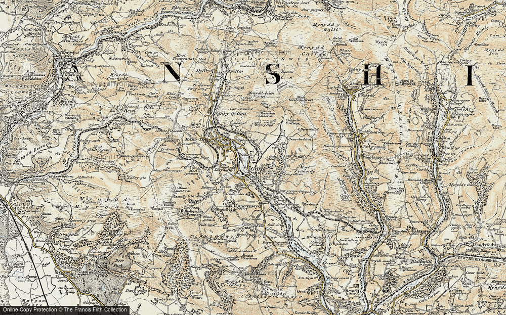 Old Map of Historic Map covering Cwmdu-isaf in 1900-1901