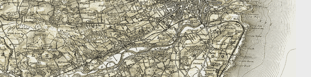 Old map of Garthdee in 1908-1909