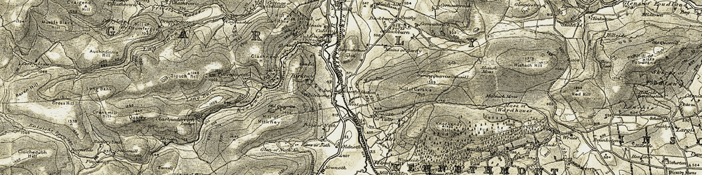 Old map of Gartly in 1908-1910