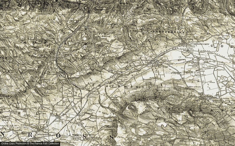 Old Map of Historic Map covering Leden Urquhart in 1906-1908