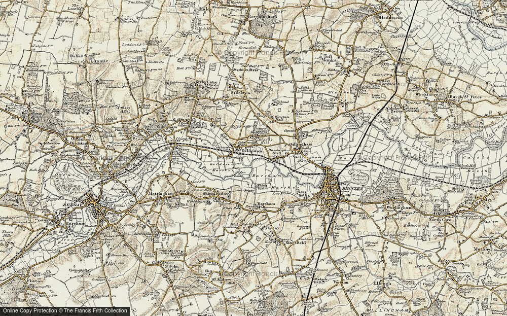 Old Map of Historic Map covering Bigod's Hill in 1901-1902