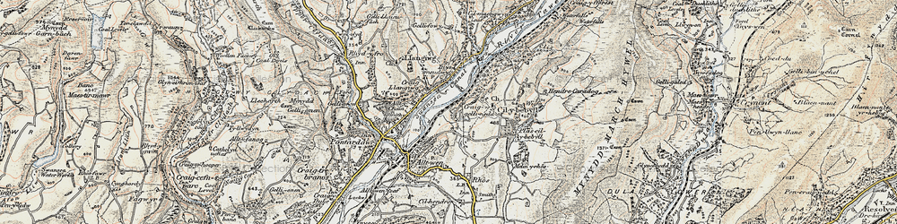 Old map of Gellinudd in 1900-1901