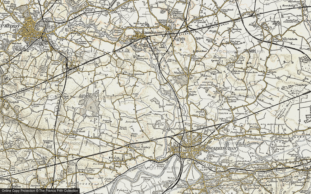 Old Map of Historic Map covering Burtonwood Service Area in 1903