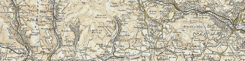 Old map of Mynydd Pen-y-graig in 1899-1900