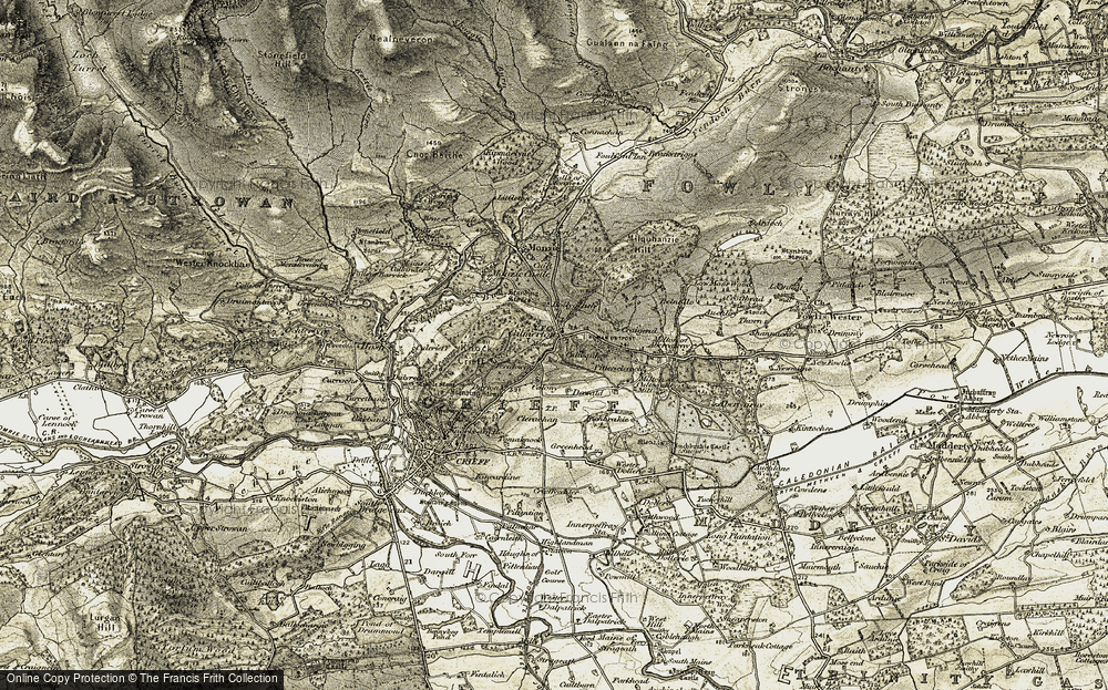 Old Map of Historic Map covering Auchilhanzie in 1906-1907