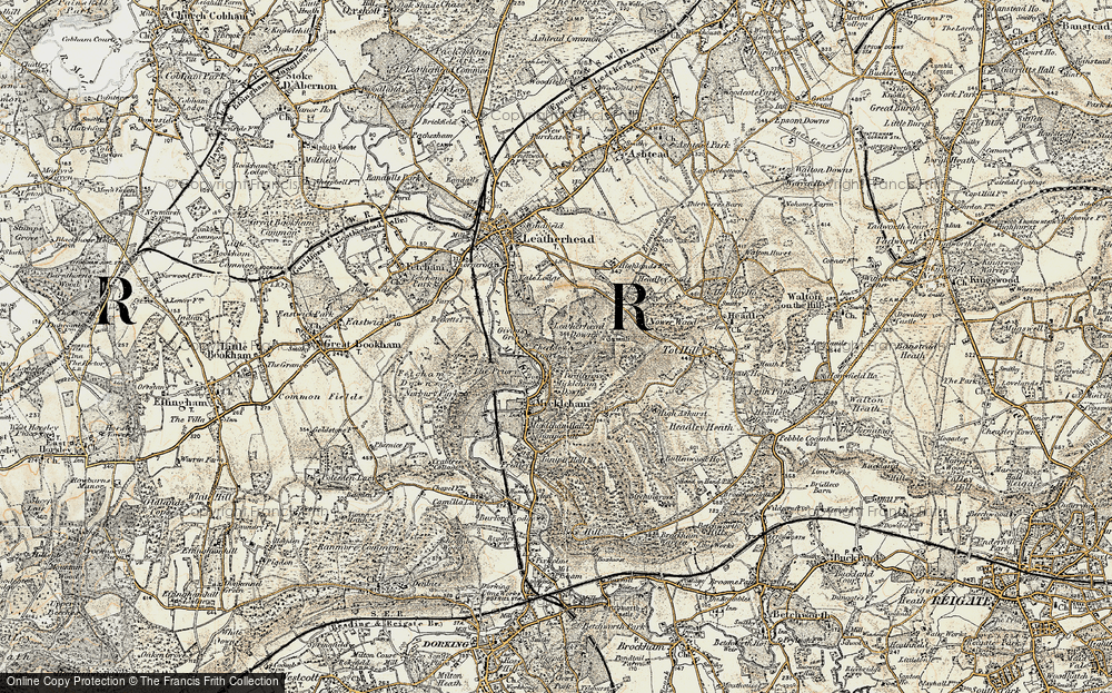 Old Map of Historic Map covering Leatherhead Downs in 1897-1909