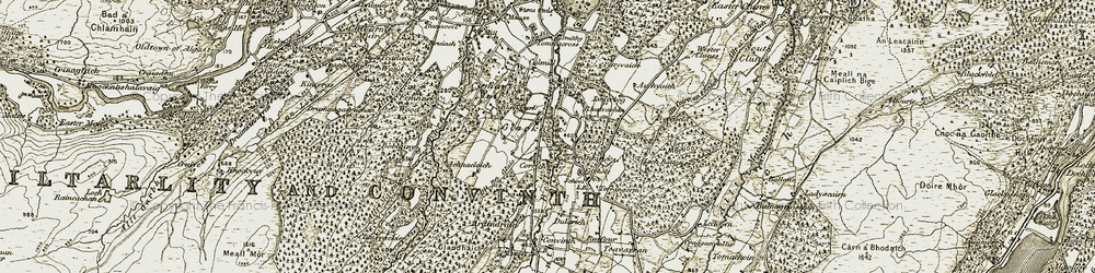 Old map of Belladrum Burn in 1908-1912