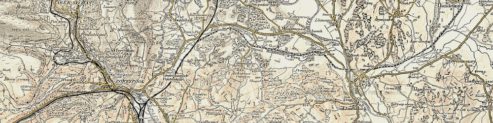 Old map of Bryn in 1899-1900