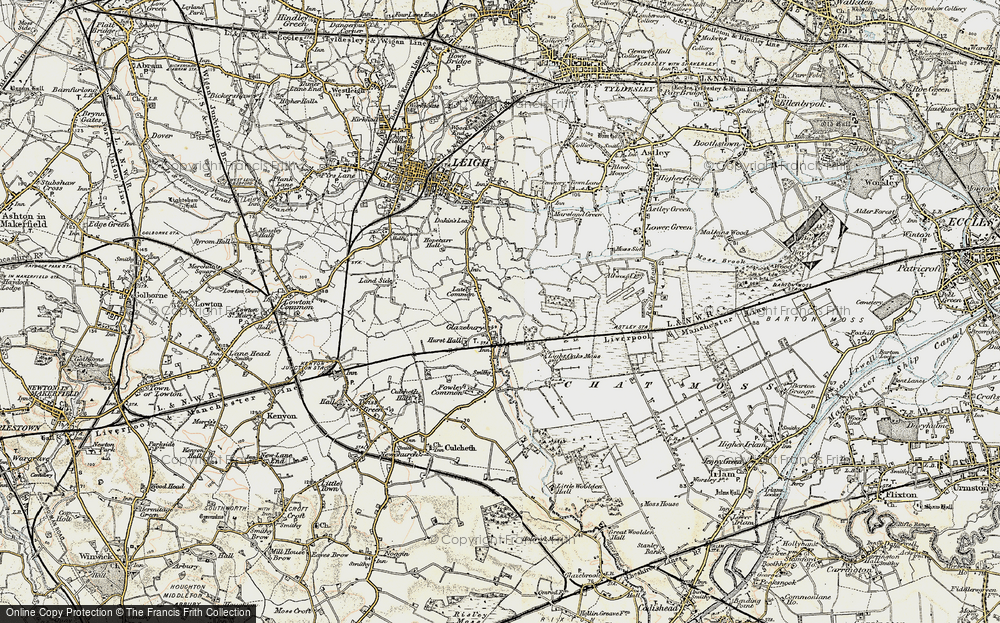 Old Map of Historic Map covering Bedford Moss in 1903