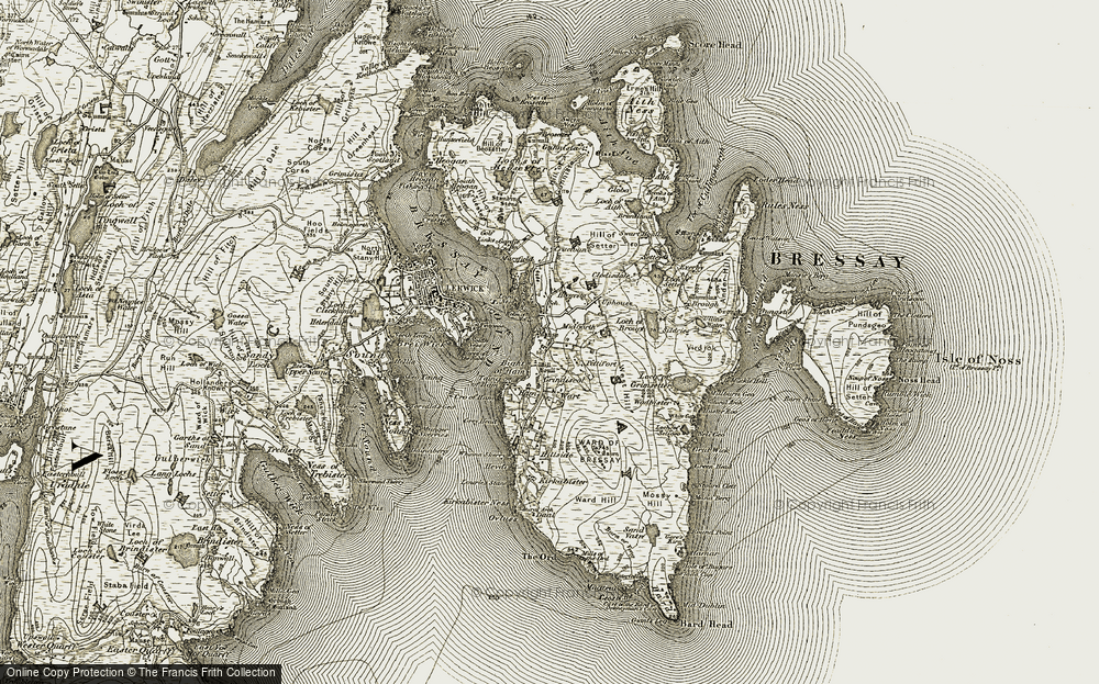 Old Map of Historic Map covering Bressay in 1912