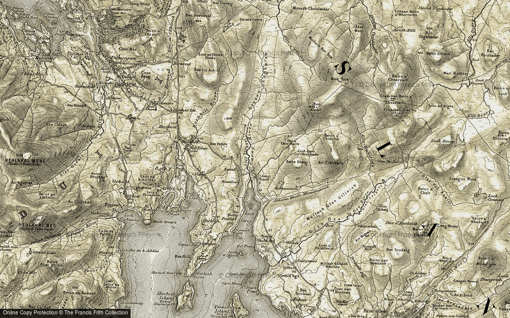 Old Map of Historic Map covering Ben Aketil in 1908-1909