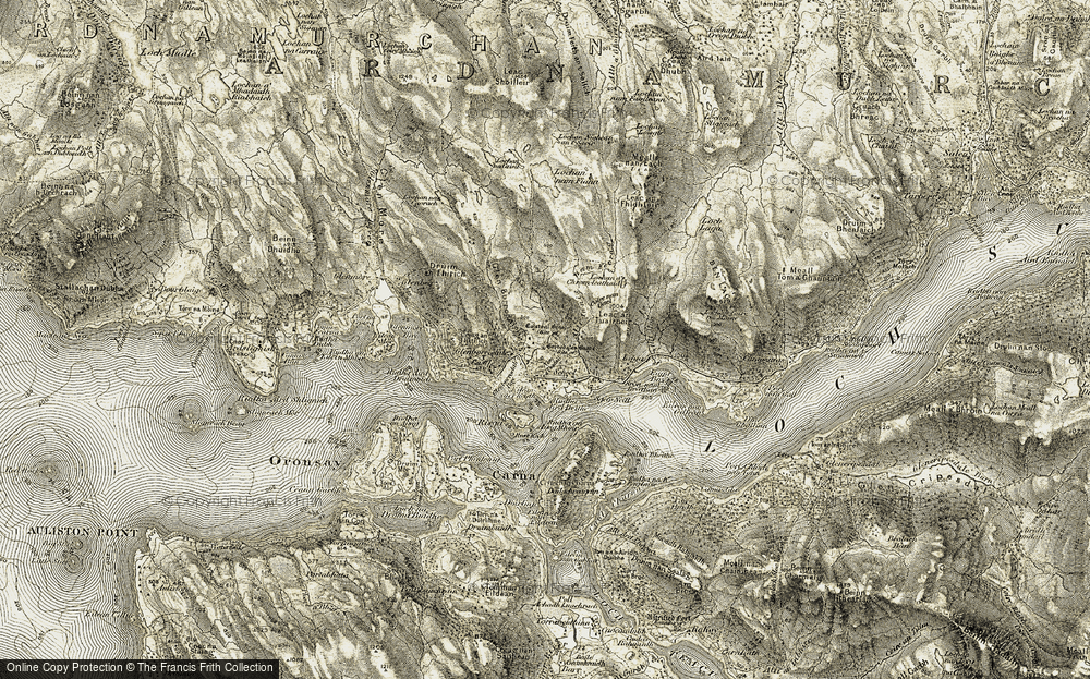 Old Map of Historic Map covering Allt Innis nam Febrag in 1906-1908