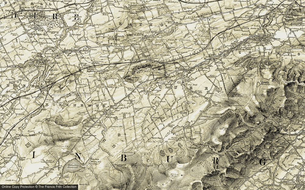Old Map of Historic Map covering Bavelaw Burn in 1903-1904