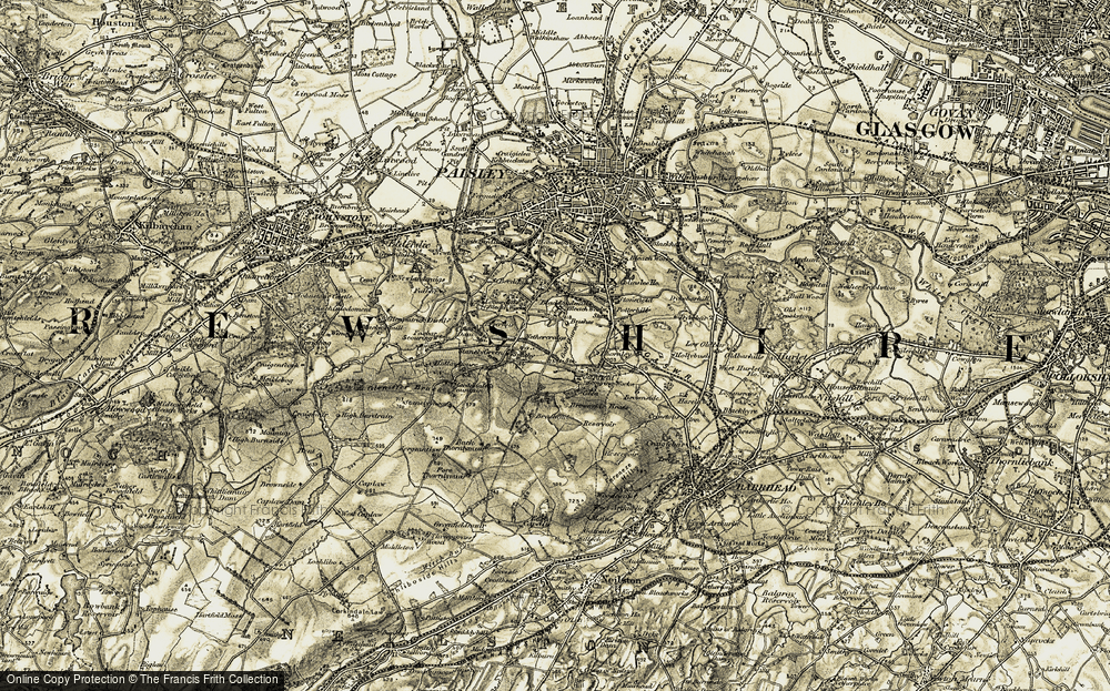 Old Map of Historic Map covering Brownside Braes in 1905-1906
