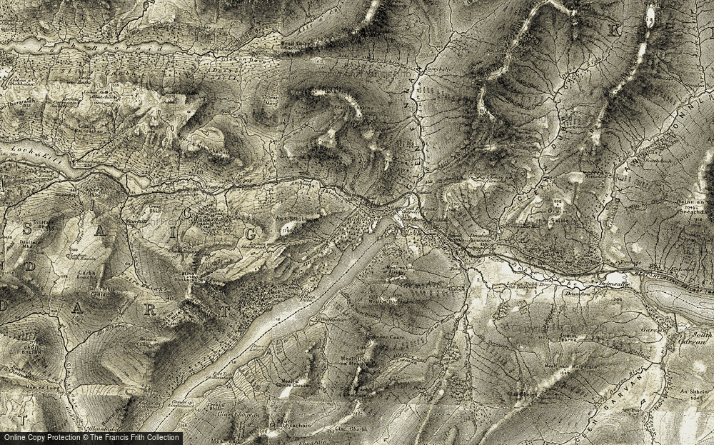 Old Map of Historic Map covering Abhainn Shlatach in 1906-1908