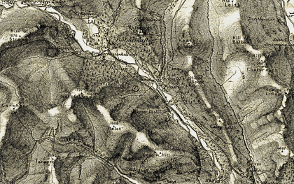 Old map of Glenprosen Village in 1907-1908