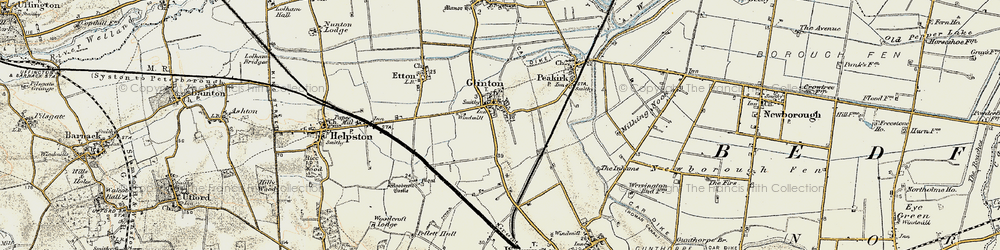 Old map of Glinton in 1901-1902