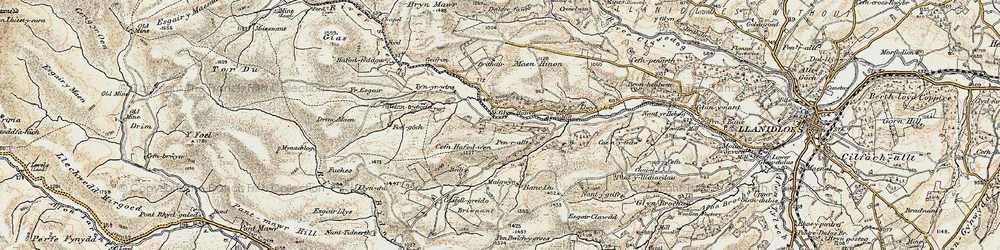 Old map of Glynhafren in 1902-1903