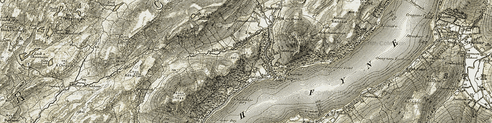 Old map of Abhainn Dubhan in 1906-1907