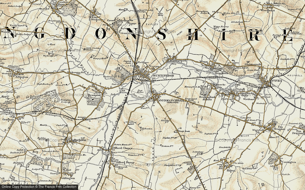 Old Map of Historic Map covering Hinchingbrooke House in 1901