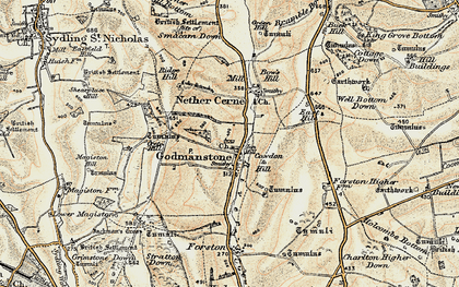 Old map of Godmanstone in 1899
