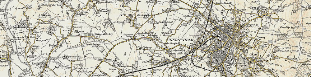 Old map of Staverton Bridge in 1898-1900