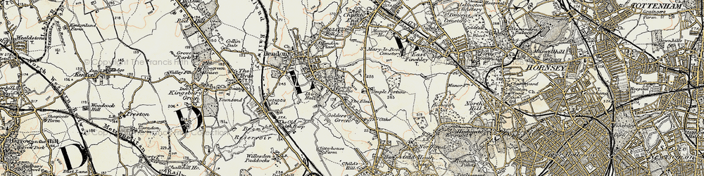 Old map of Golders Green in 1897-1898