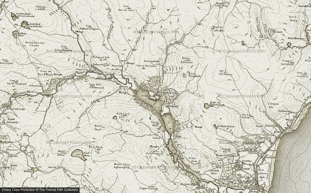 Old Map of Historic Map covering Allt Smeòrail in 1910-1912