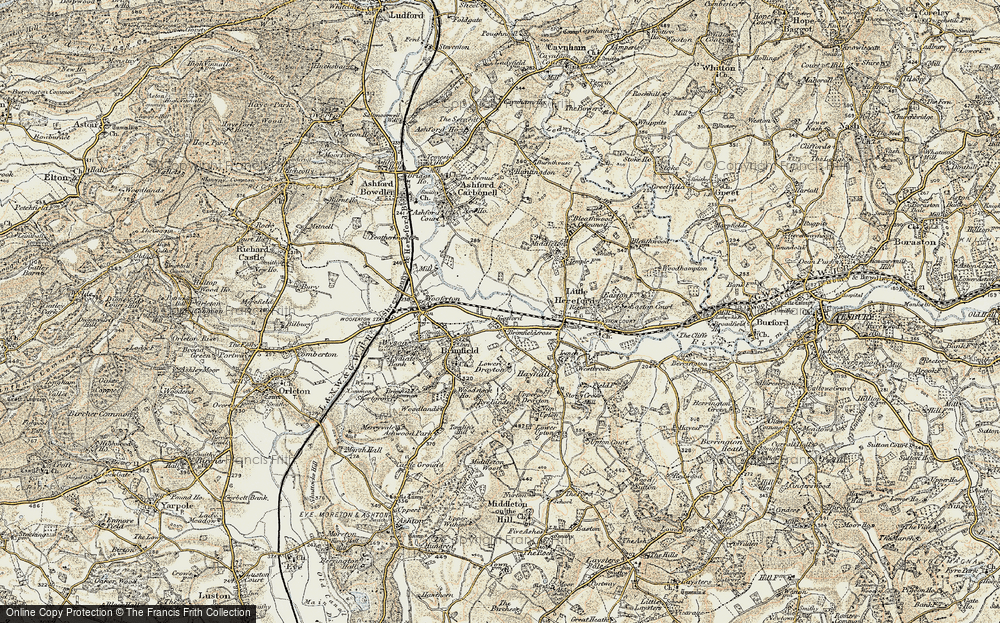 Old Map of Historic Map covering Brimfieldcross in 1901-1902