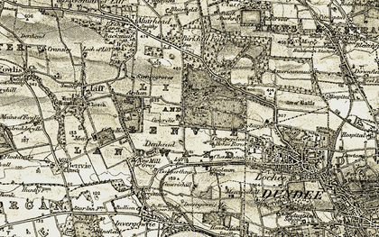 Old map of Gourdie in 1907-1908