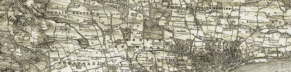 Old map of Gourdie in 1907-1908