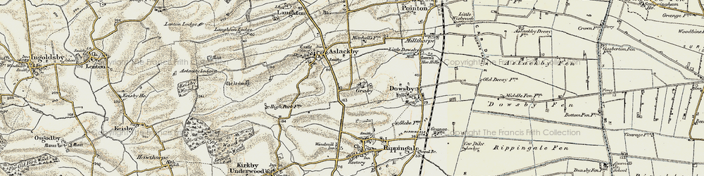 Old map of Graby in 1902-1903